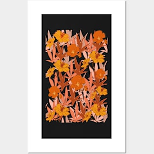 Orange flower pattern Posters and Art